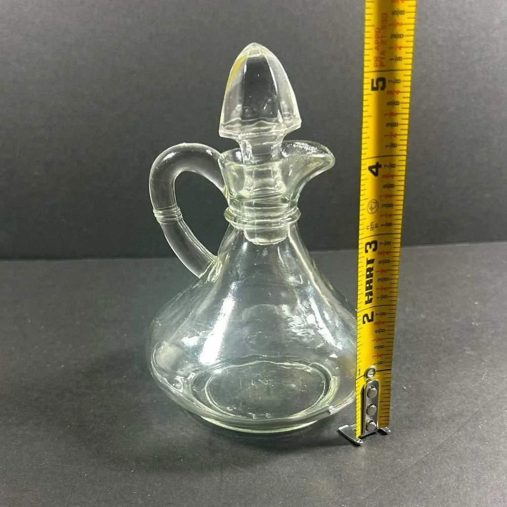 Cruet Clear Glass Vintage Handle Stopper Kitchen Small